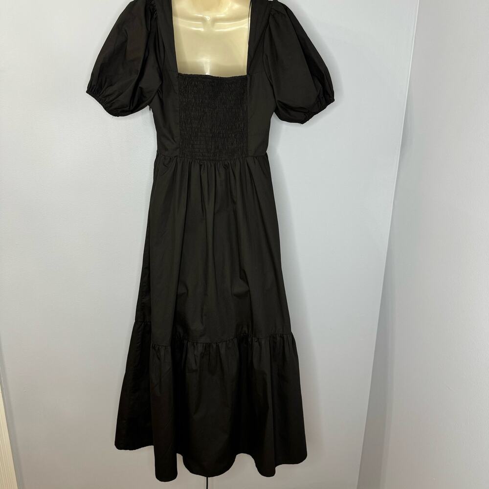 ASTR the Label Poplin Puff Sleeve Tiered Midi Dress Black Staple Minimalist Sz M - Picture 11 of 13
